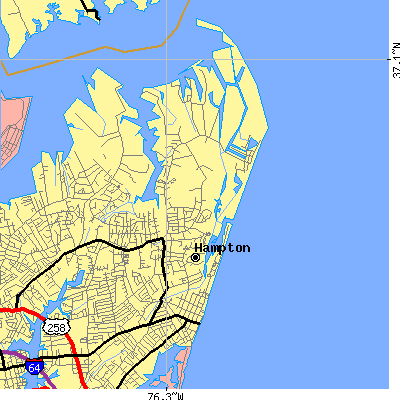 Zip code 23664 close-up map