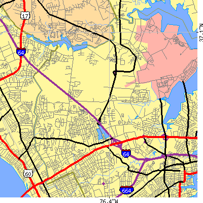 Zip code 23666 close-up map