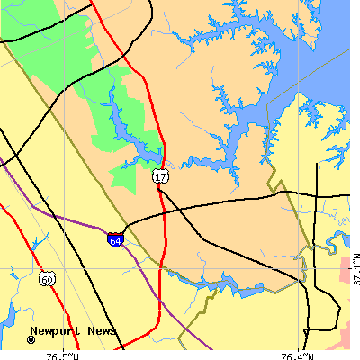 Zip code 23693 close-up map