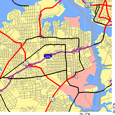 Zip code 23704 close-up map