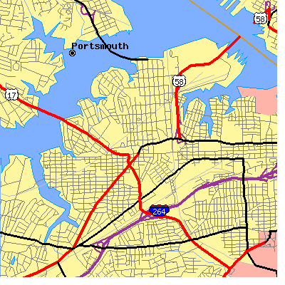 Zip code 23707 close-up map