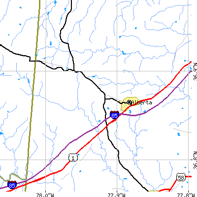 Zip code 23821 close-up map