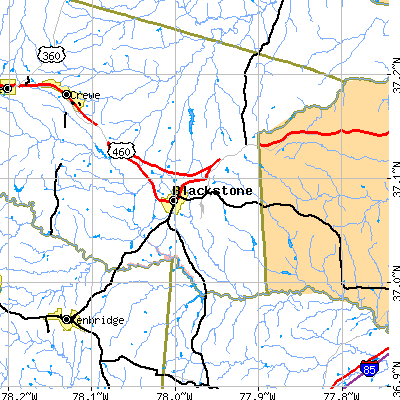 Zip code 23824 close-up map
