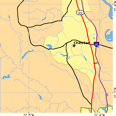 Zip code 23831 close-up map