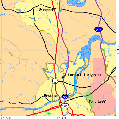 Zip code 23834 close-up map