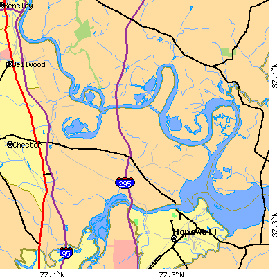 Zip code 23836 close-up map