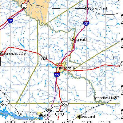 Zip code 23847 close-up map