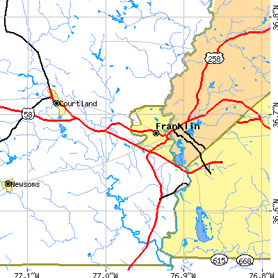 Zip code 23851 close-up map