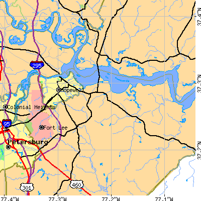 Zip code 23860 close-up map