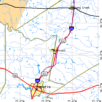 Zip code 23867 close-up map