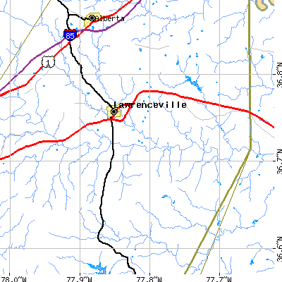 Zip code 23868 close-up map