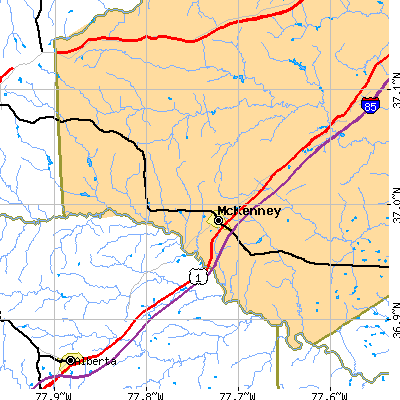 Zip code 23872 close-up map