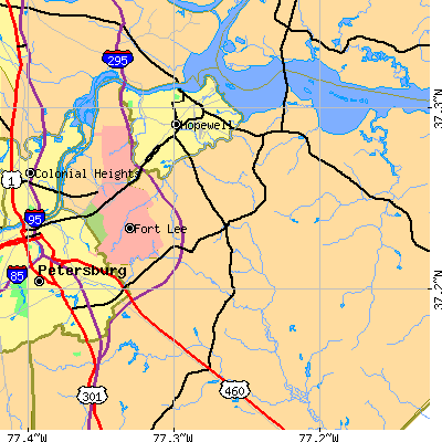 Zip code 23875 close-up map