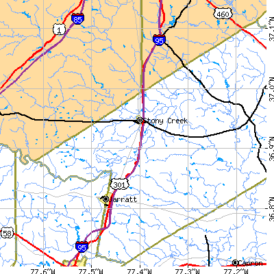 Zip code 23882 close-up map