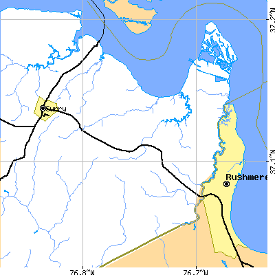 Zip code 23883 close-up map