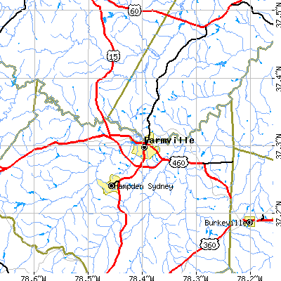 Zip code 23901 close-up map