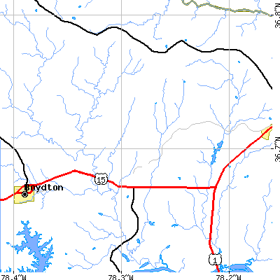 Zip code 23915 close-up map