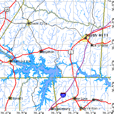 Zip code 23917 close-up map