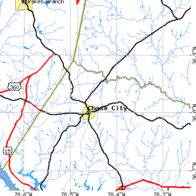 Zip code 23924 close-up map
