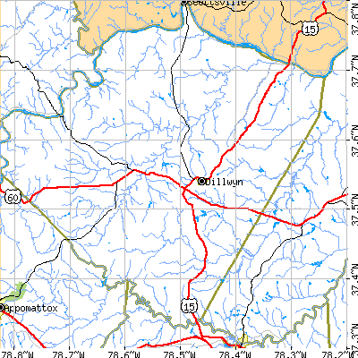 Zip code 23936 close-up map