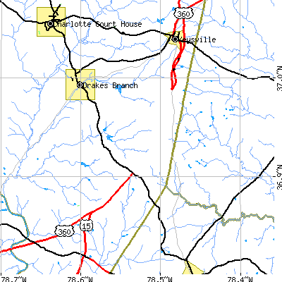 Zip code 23937 close-up map