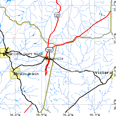 Zip code 23947 close-up map