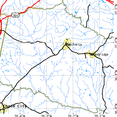 Zip code 23974 close-up map