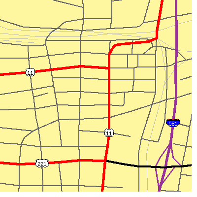 Zip code 24011 close-up map