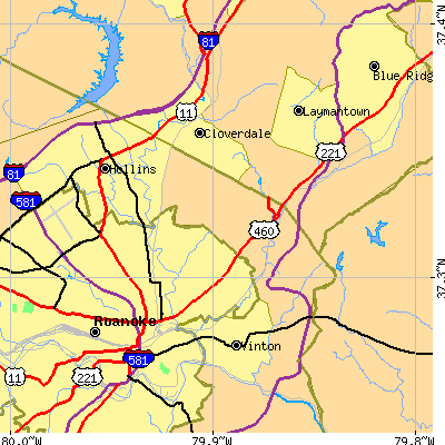 Zip code 24012 close-up map