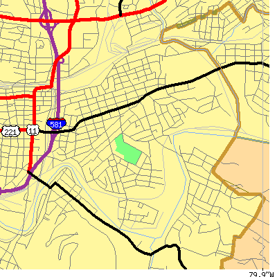 Zip code 24013 close-up map