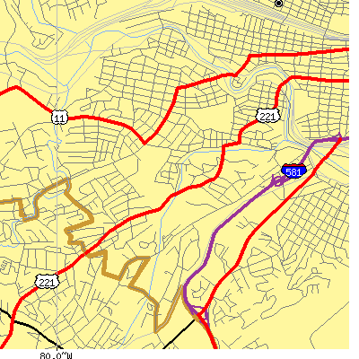 Zip code 24015 close-up map