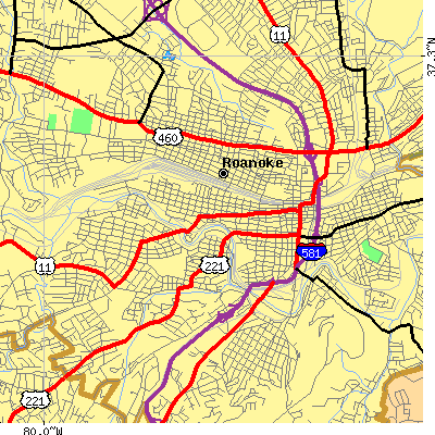 Zip code 24016 close-up map