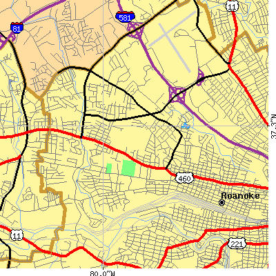 Zip code 24017 close-up map