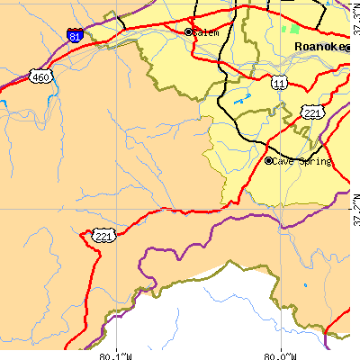 Zip code 24018 close-up map