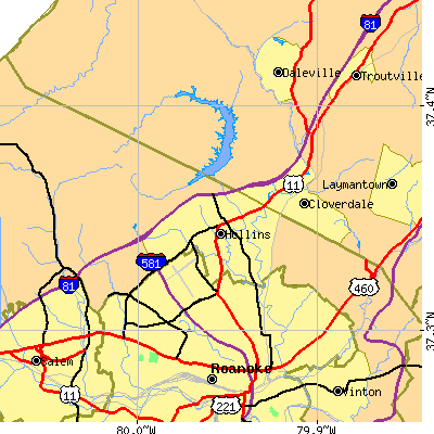 Zip code 24019 close-up map