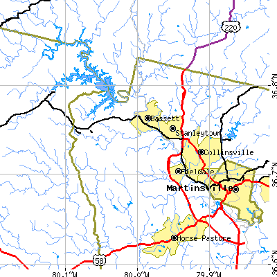 Zip code 24055 close-up map