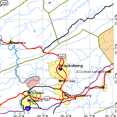 Zip code 24060 close-up map