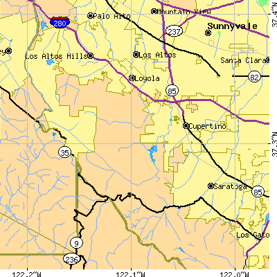 Zip code 95014 close-up map