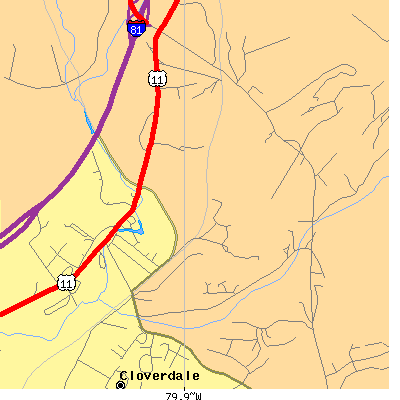 Zip code 24077 close-up map