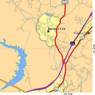 Zip code 24083 close-up map