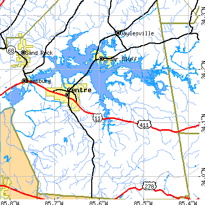 Zip code 35960 close-up map