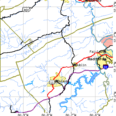 Zip code 24084 close-up map