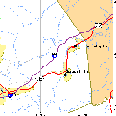 Zip code 24087 close-up map