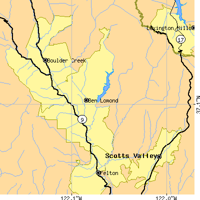 Zip code 95018 close-up map