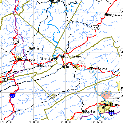 Zip code 24124 close-up map