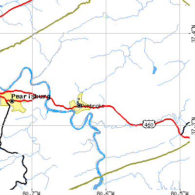 Zip code 24136 close-up map