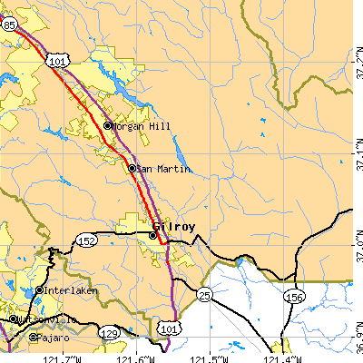 Zip code 95020 close-up map