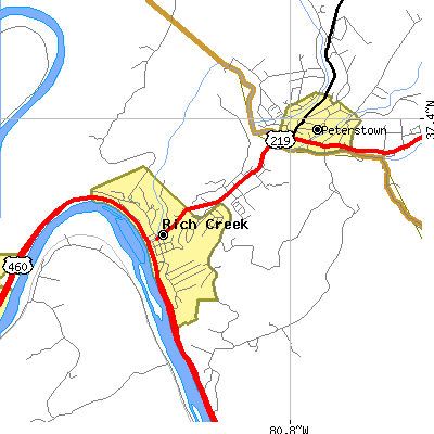 Zip code 24147 close-up map