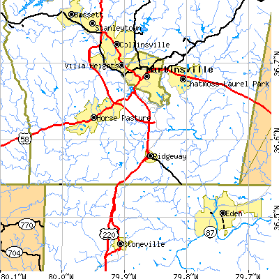 Zip code 24148 close-up map