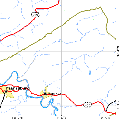 Zip code 24150 close-up map